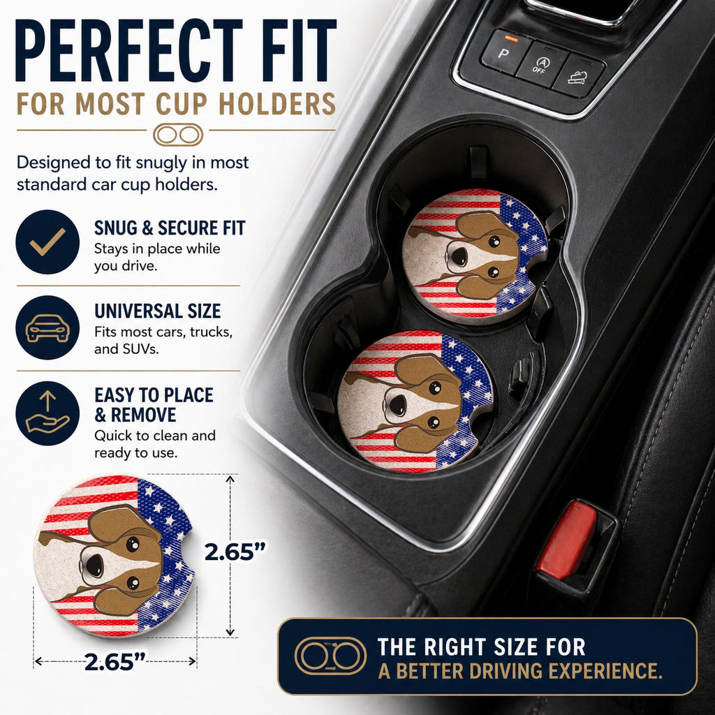 American Flag and Beagle Set of 2 Cup Holder Car Coasters Absorbent Round Sandstone Coasters Gifts for Men or Women, 2.5, Multicolor