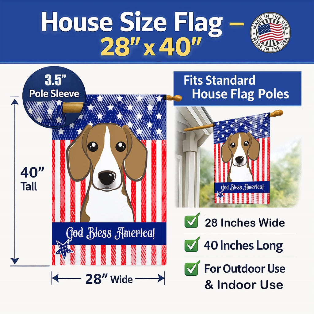 American Flag and Beagle House Flag 28x40 Porch Sleeve Pole Decorative Outside Yard Banner Artwork Wall Hanging, Polyester