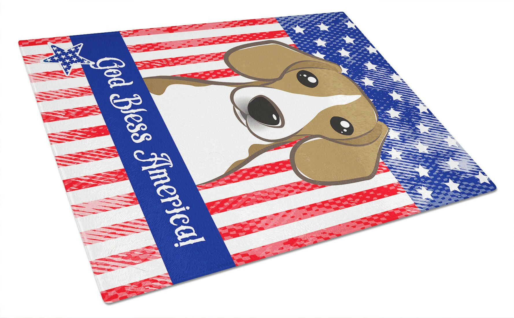 American Flag and Beagle Cutting Board Tempered Glass Kitchen Cutting Surface, Heat Resistant Chopping, Non-Slip Feet, Food Prep & Serving