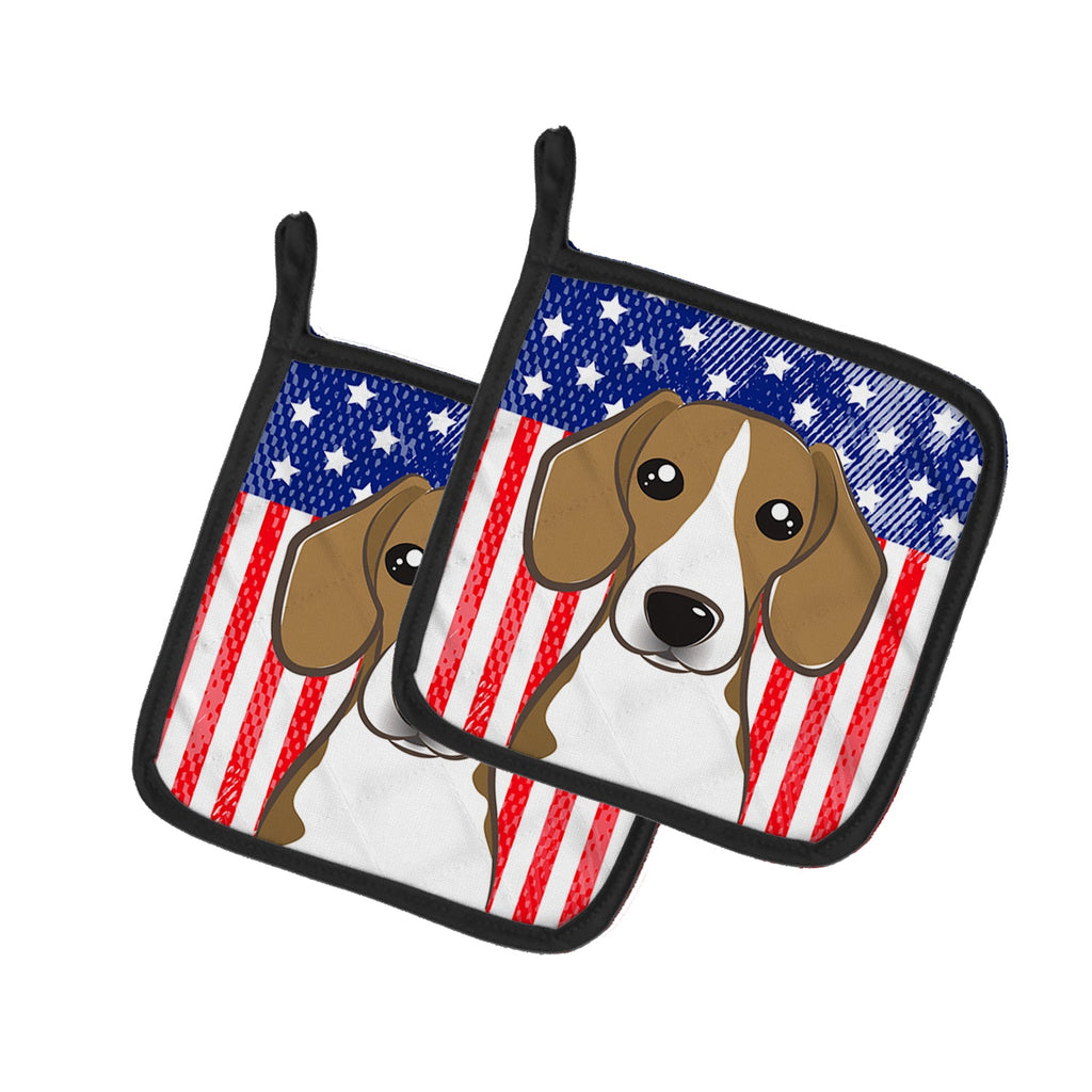 American Flag and Beagle Pot Holder Set of 2 Heat Resistant Quilted Hot Pads 7.5 x 7.5 Inch, Insulated Kitchen Trivets for Cooking & Baking