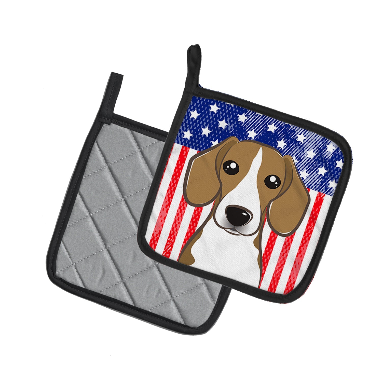 American Flag and Beagle Pot Holder Set of 2 Heat Resistant Quilted Hot Pads 7.5 x 7.5 Inch, Insulated Kitchen Trivets for Cooking & Baking