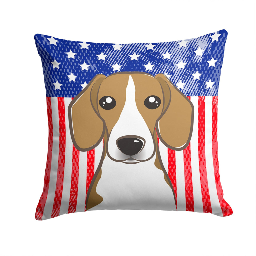 American Flag and Beagle Decorative Throw Pillow 14x14 Indoor Outdoor Accent Cushion, Fabric Cover with Insert for Sofa, Bed, Porch & Living Room