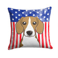 American Flag and Beagle Decorative Throw Pillow 14x14 Indoor Outdoor Accent Cushion, Fabric Cover with Insert for Sofa, Bed, Porch & Living Room