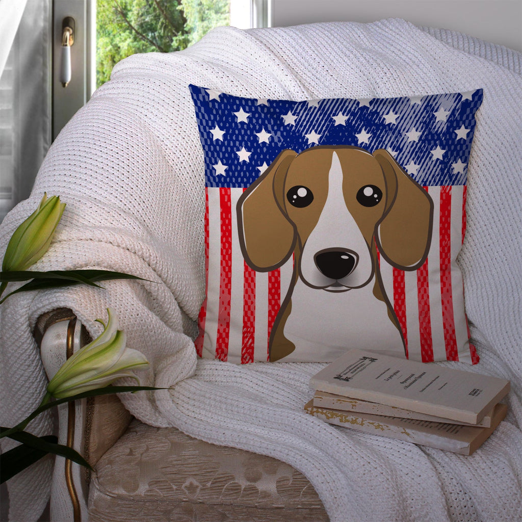 American Flag and Beagle Decorative Throw Pillow 14x14 Indoor Outdoor Accent Cushion, Fabric Cover with Insert for Sofa, Bed, Porch & Living Room
