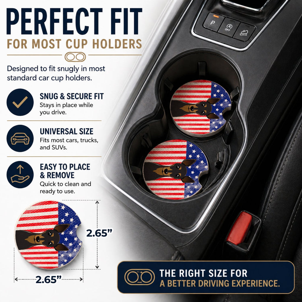 American Flag and Min Pin Set of 2 Cup Holder Car Coasters Absorbent Round Sandstone Coasters Gifts for Men or Women, 2.5, Multicolor