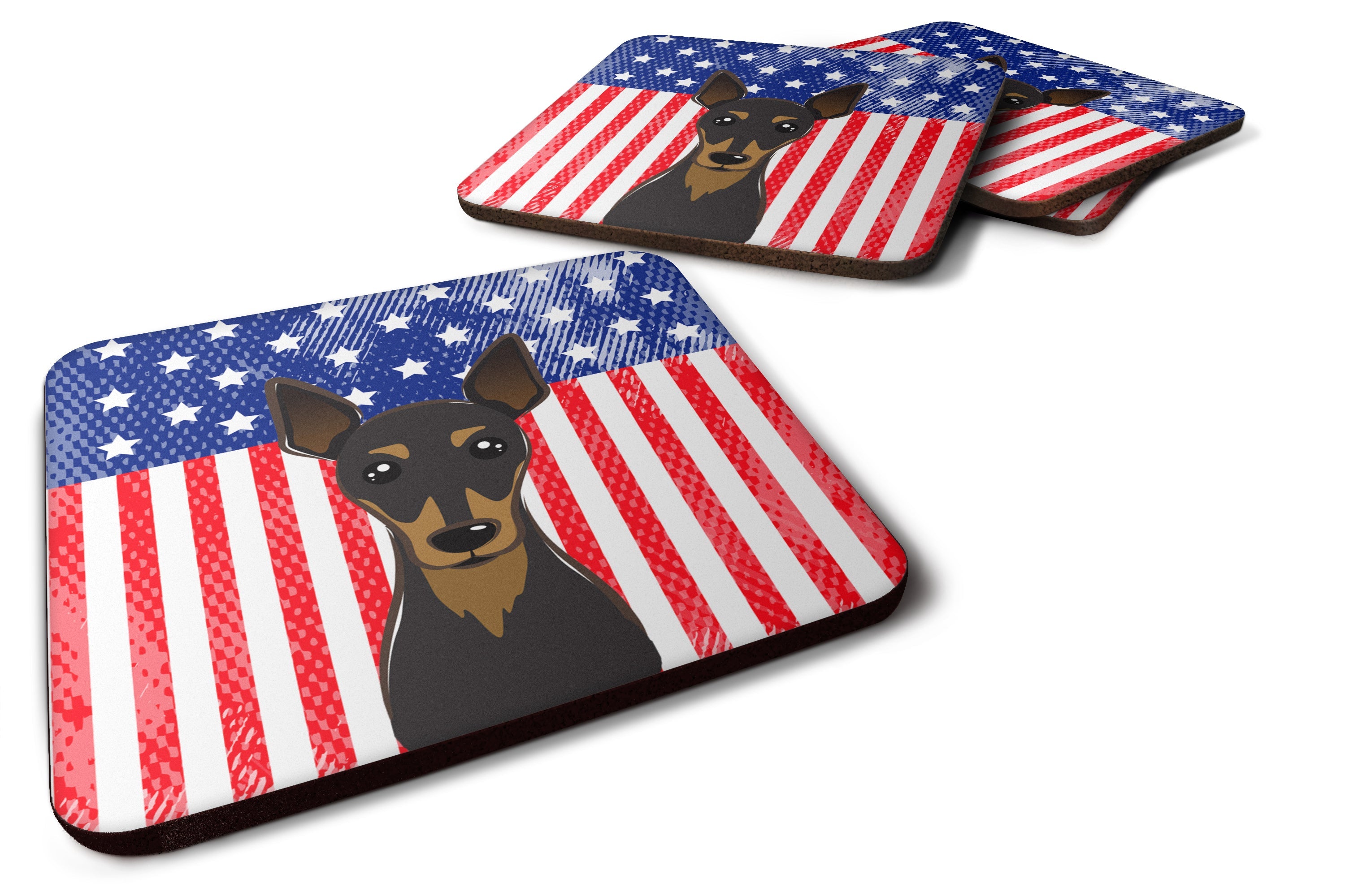 American Flag and Min Pin Foam Coasters Set of 4 Cup Coasters for Indoor Outdoor, Tabletop Protection, Anti Slip, Mouse pad Material