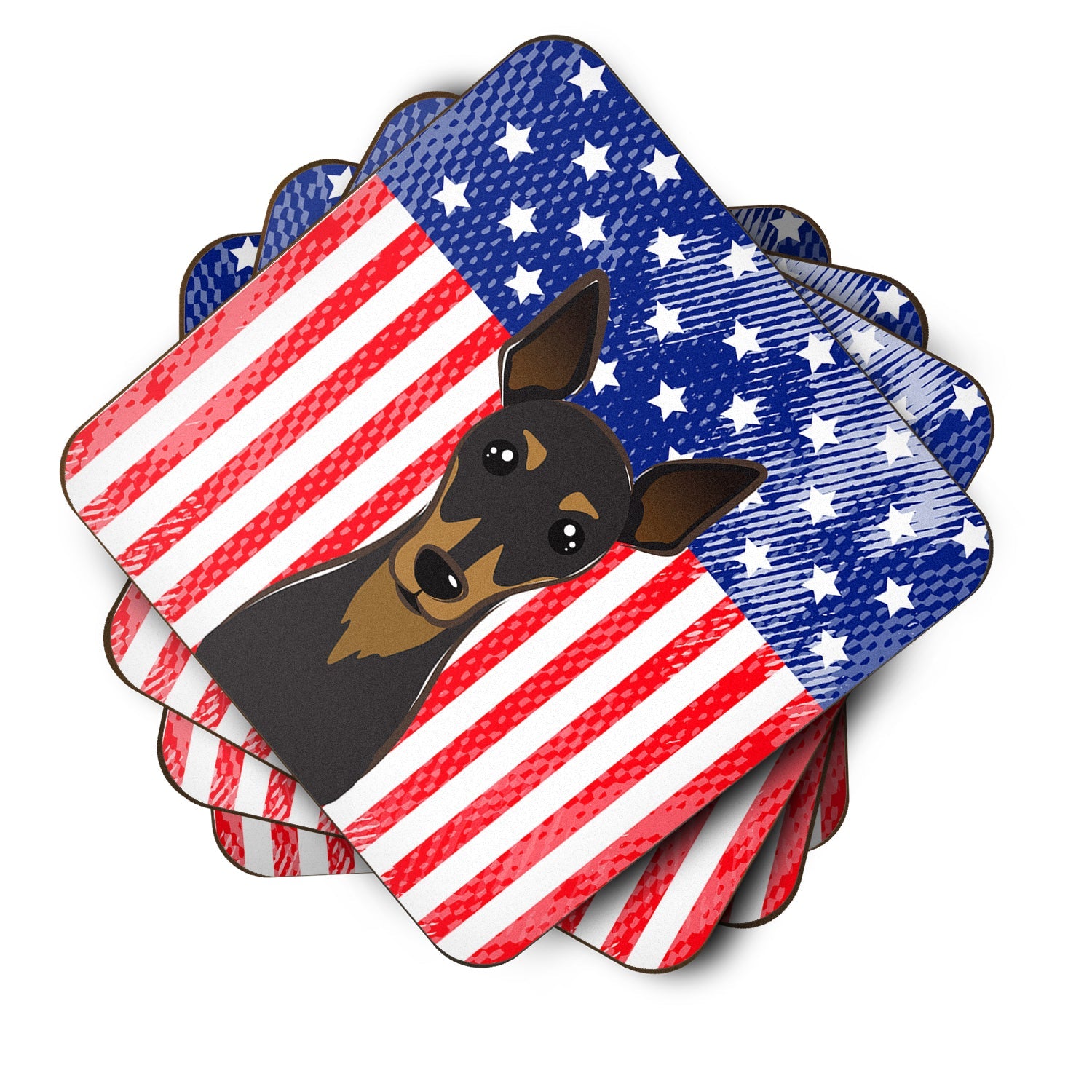 American Flag and Min Pin Foam Coasters Set of 4 Cup Coasters for Indoor Outdoor, Tabletop Protection, Anti Slip, Mouse pad Material