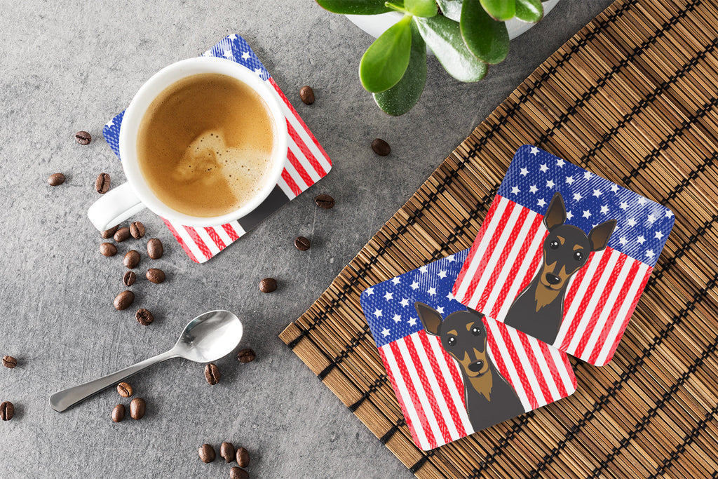 American Flag and Min Pin Foam Coasters Set of 4 Cup Coasters for Indoor Outdoor, Tabletop Protection, Anti Slip, Mouse pad Material