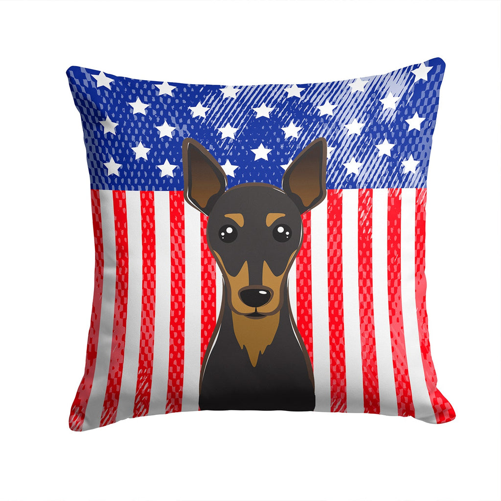 American Flag and Min Pin Decorative Throw Pillow 14x14 Indoor Outdoor Accent Cushion, Fabric Cover with Insert for Sofa, Bed, Porch & Living Room