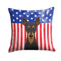 American Flag and Min Pin Decorative Throw Pillow 14x14 Indoor Outdoor Accent Cushion, Fabric Cover with Insert for Sofa, Bed, Porch & Living Room