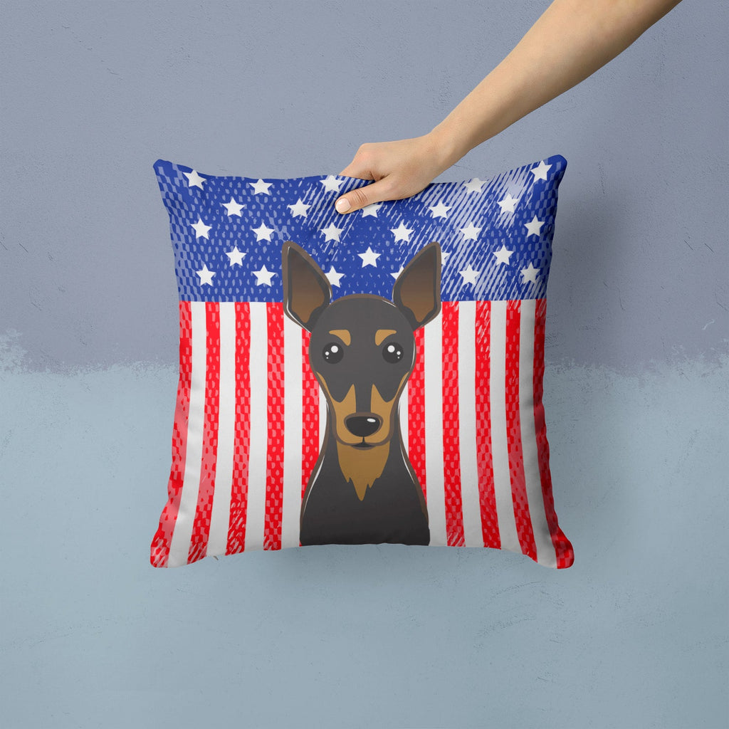 American Flag and Min Pin Decorative Throw Pillow 14x14 Indoor Outdoor Accent Cushion, Fabric Cover with Insert for Sofa, Bed, Porch & Living Room