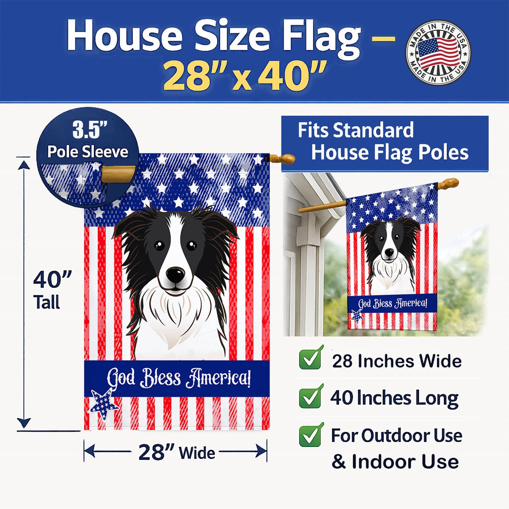 American Flag and Border Collie House Flag 28x40 Porch Sleeve Pole Decorative Outside Yard Banner Artwork Wall Hanging, Polyester