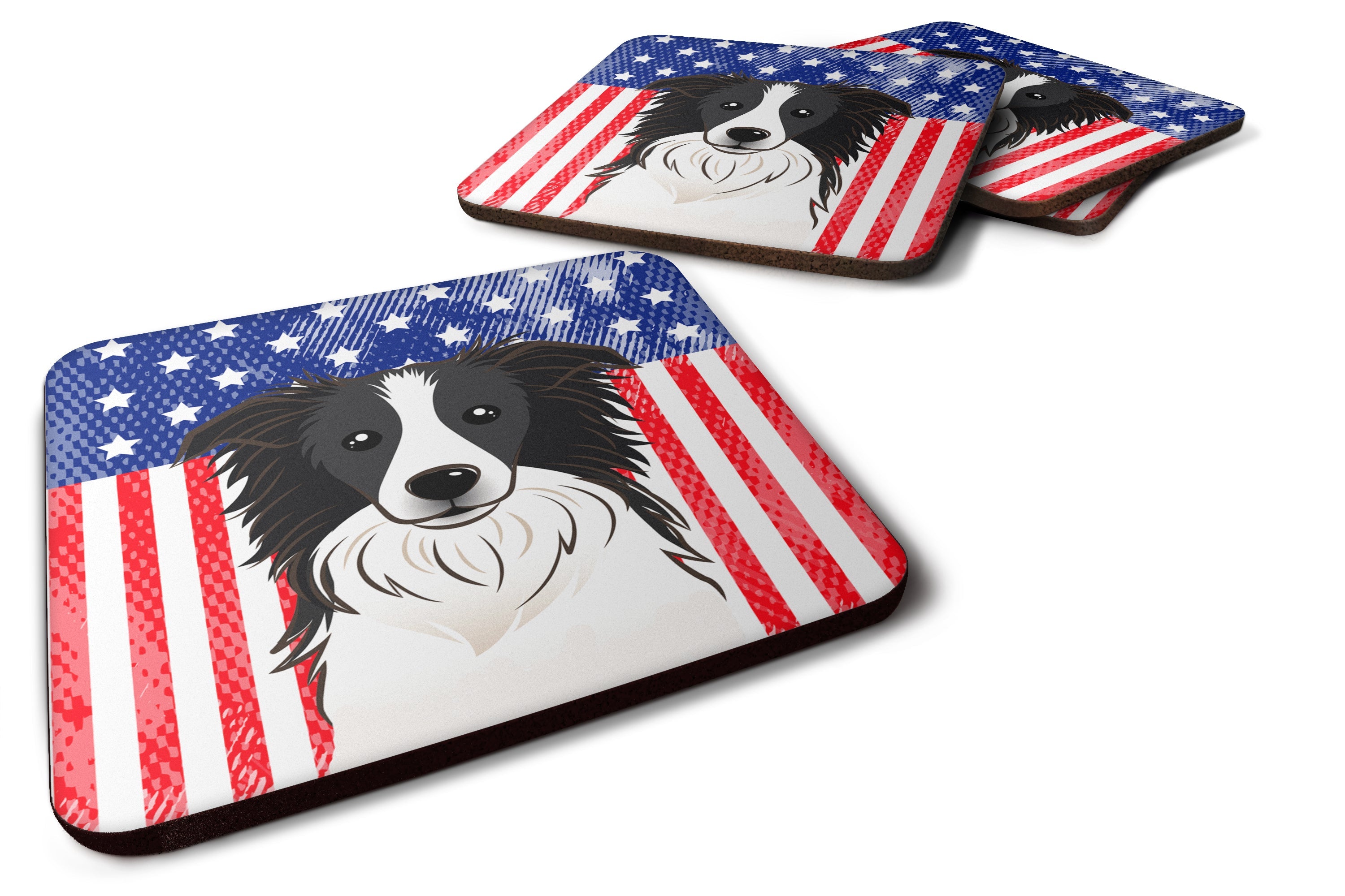 American Flag and Border Collie Foam Coasters Set of 4 Cup Coasters for Indoor Outdoor, Tabletop Protection, Anti Slip, Mouse pad Material