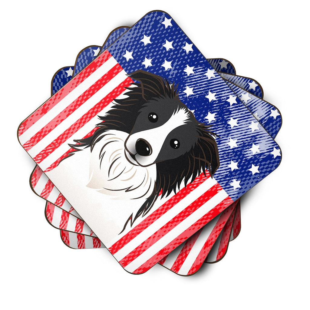 American Flag and Border Collie Foam Coasters Set of 4 Cup Coasters for Indoor Outdoor, Tabletop Protection, Anti Slip, Mouse pad Material