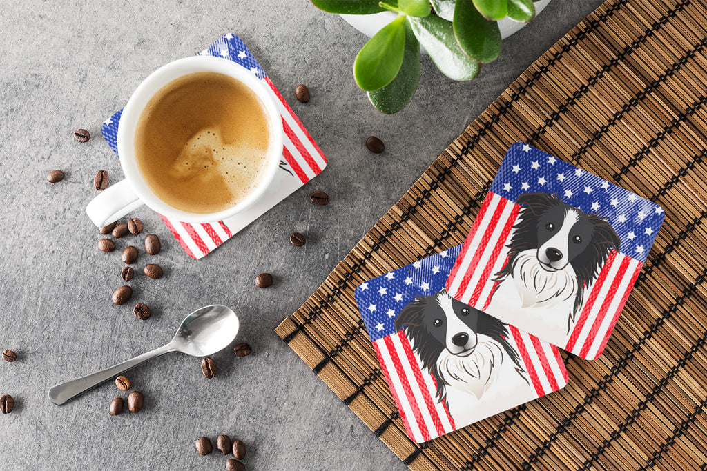 American Flag and Border Collie Foam Coasters Set of 4 Cup Coasters for Indoor Outdoor, Tabletop Protection, Anti Slip, Mouse pad Material