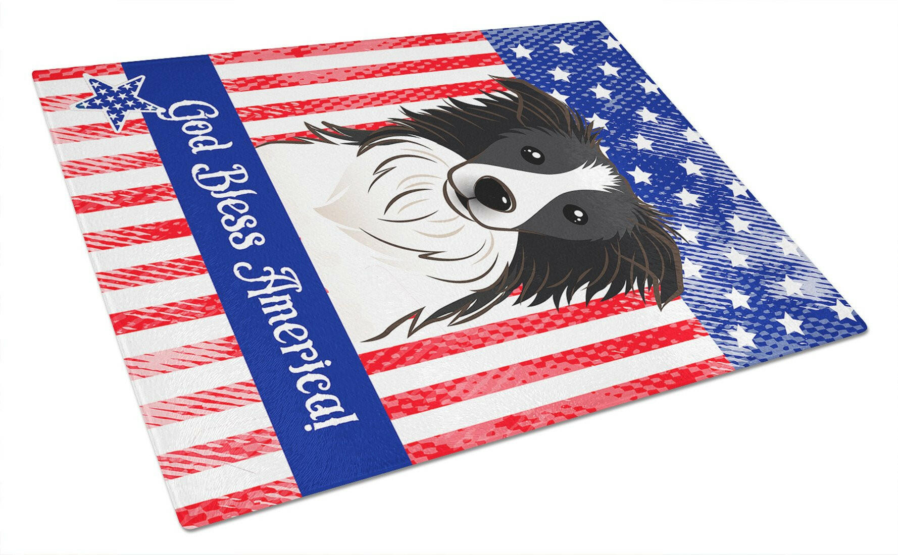 American Flag and Border Collie Cutting Board Tempered Glass Kitchen Cutting Surface, Heat Resistant Chopping, Non-Slip Feet, Food Prep & Serving