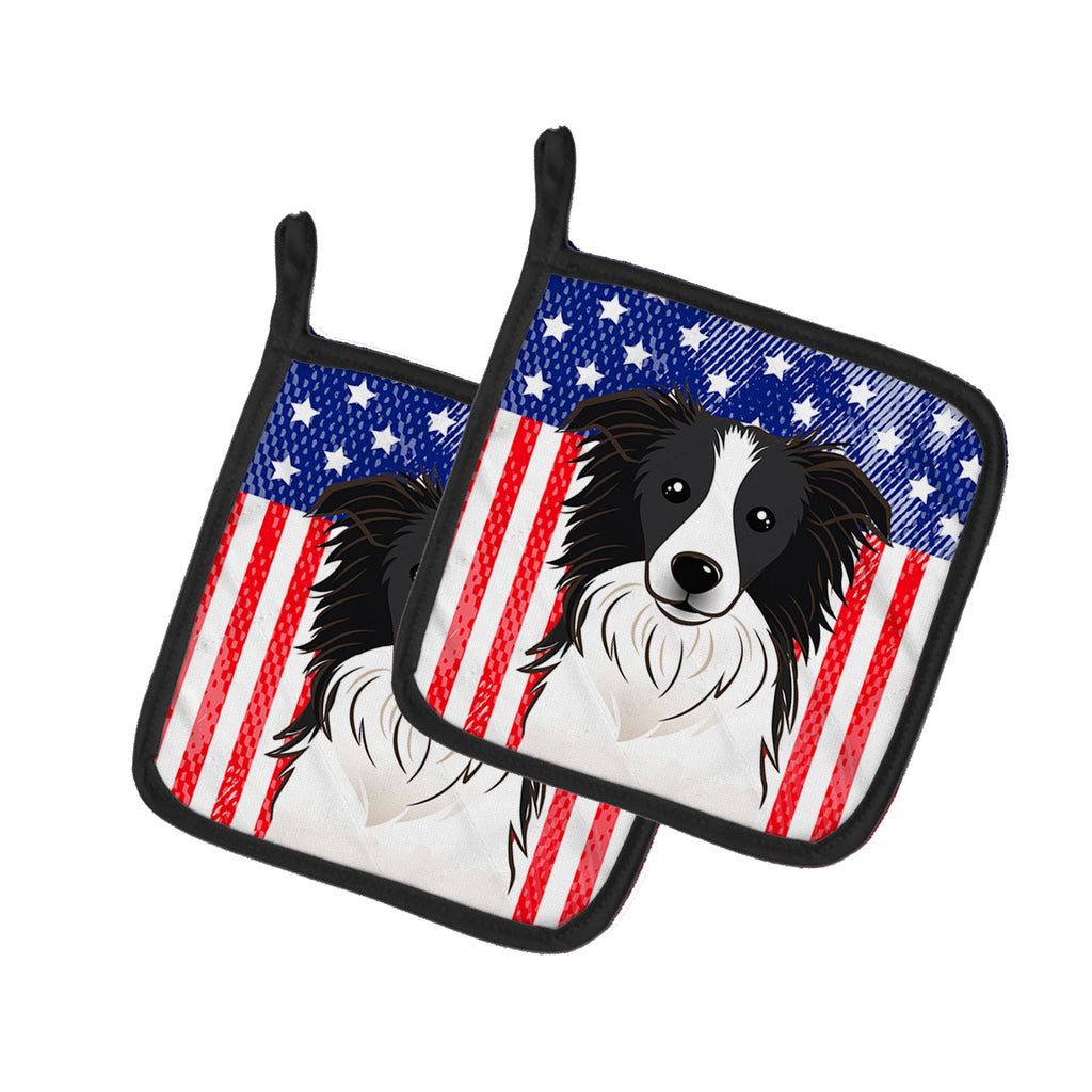 American Flag and Border Collie Pot Holder Set of 2 Heat Resistant Quilted Hot Pads 7.5 x 7.5 Inch, Insulated Kitchen Trivets for Cooking & Baking