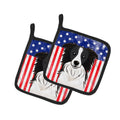 American Flag and Border Collie Pot Holder Set of 2 Heat Resistant Quilted Hot Pads 7.5 x 7.5 Inch, Insulated Kitchen Trivets for Cooking & Baking