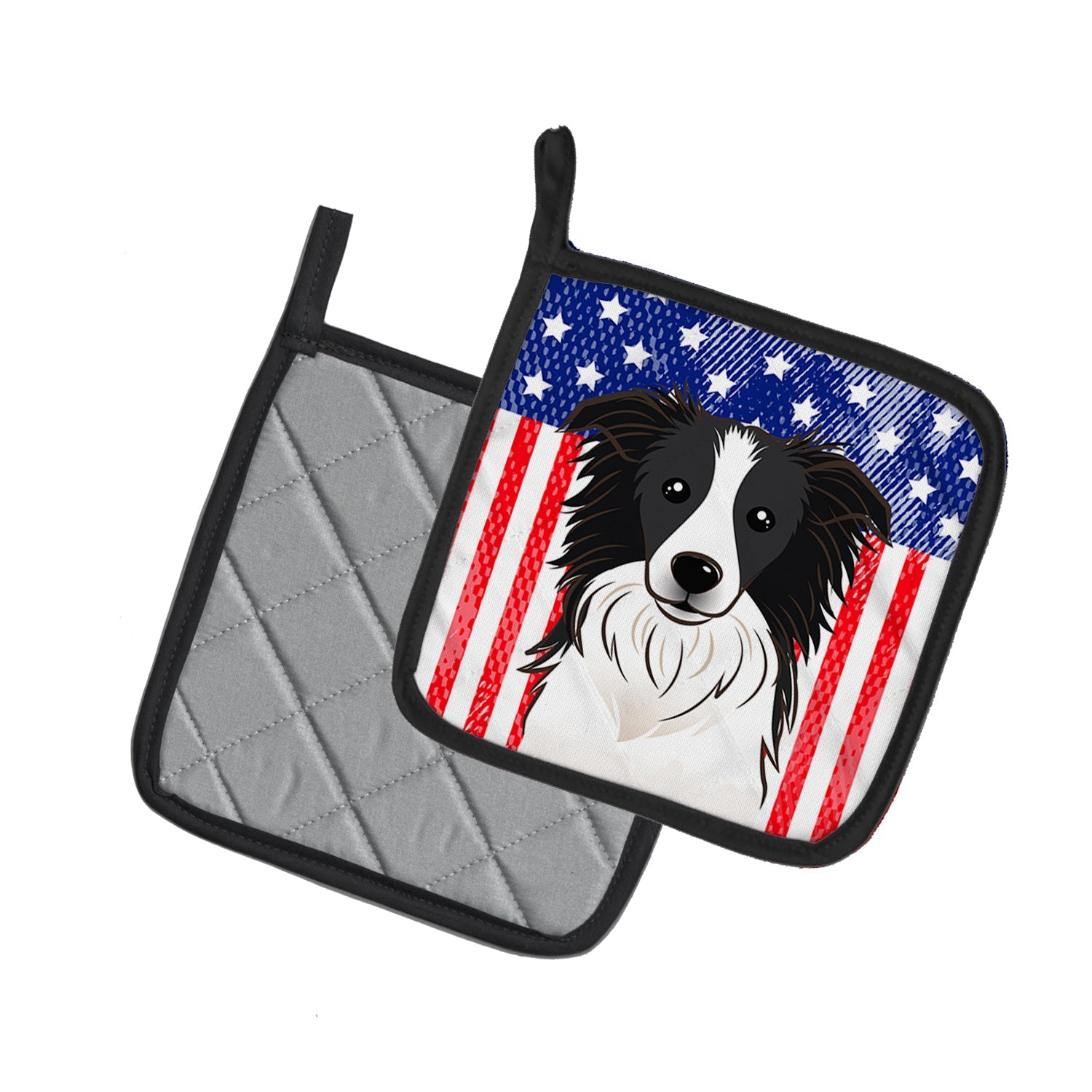 American Flag and Border Collie Pot Holder Set of 2 Heat Resistant Quilted Hot Pads 7.5 x 7.5 Inch, Insulated Kitchen Trivets for Cooking & Baking
