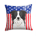American Flag and Border Collie Decorative Throw Pillow 14x14 Indoor Outdoor Accent Cushion, Fabric Cover with Insert for Sofa, Bed, Porch & Living Room