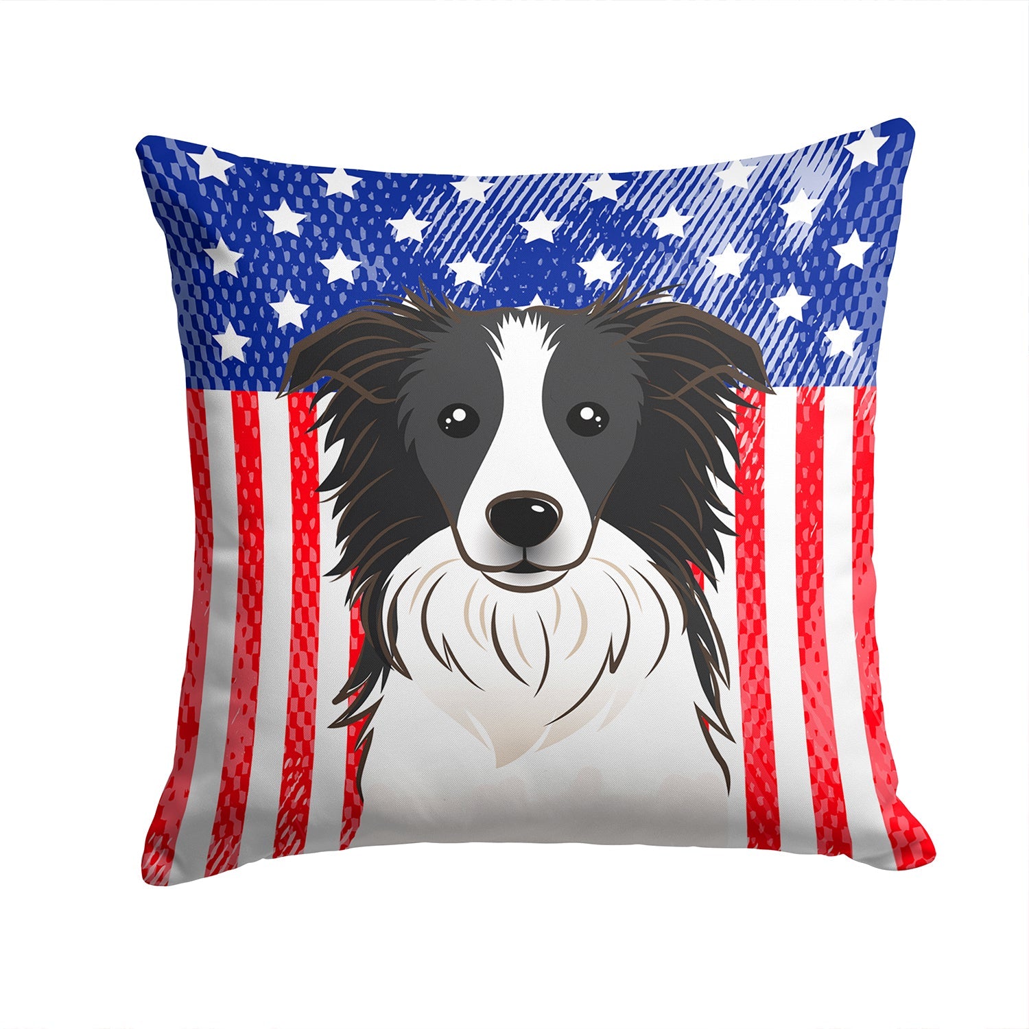 American Flag and Border Collie Decorative Throw Pillow 14x14 Indoor Outdoor Accent Cushion, Fabric Cover with Insert for Sofa, Bed, Porch & Living Room