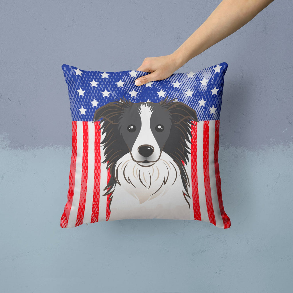 American Flag and Border Collie Decorative Throw Pillow 14x14 Indoor Outdoor Accent Cushion, Fabric Cover with Insert for Sofa, Bed, Porch & Living Room