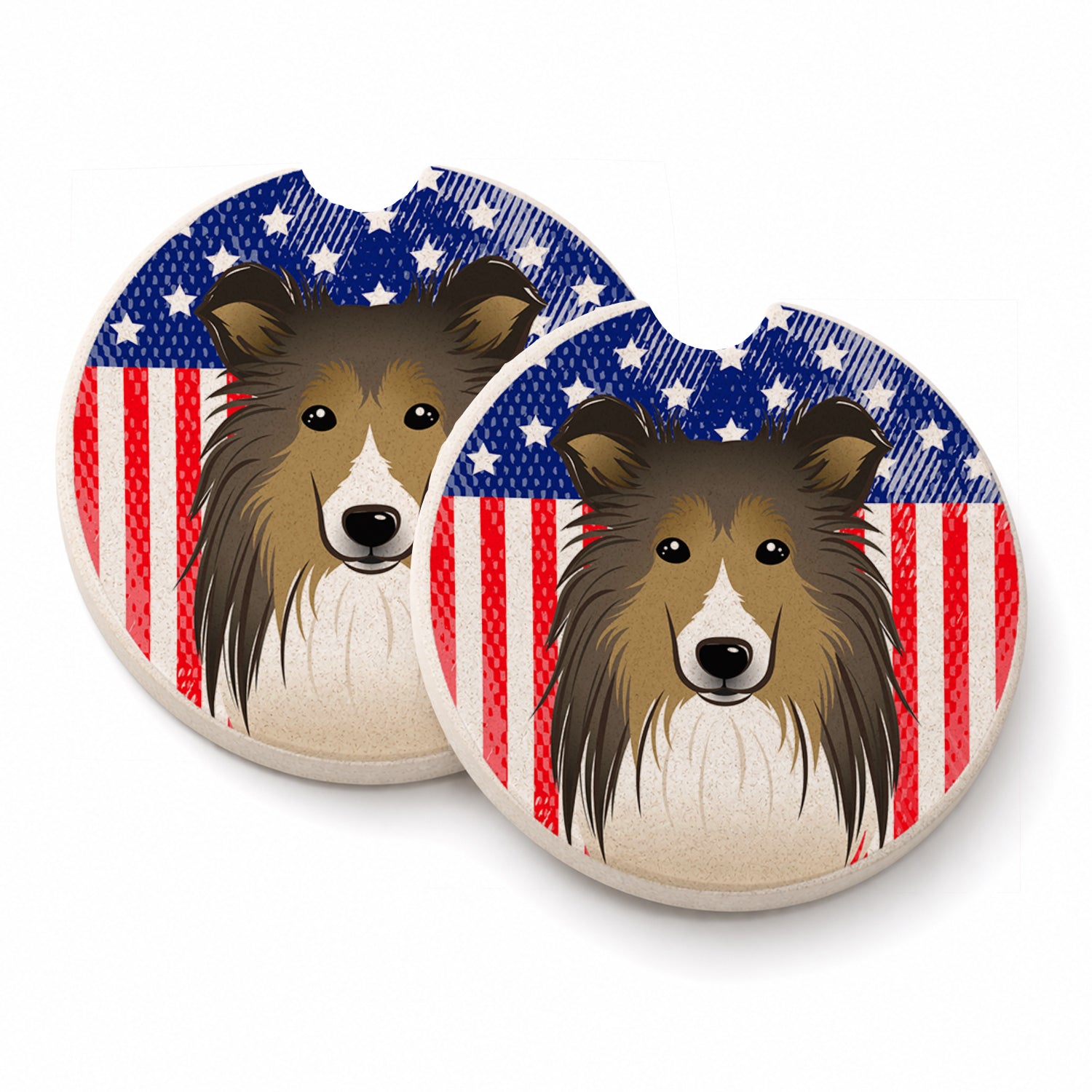 American Flag and Sheltie Set of 2 Cup Holder Car Coasters Absorbent Round Sandstone Coasters Gifts for Men or Women, 2.5, Multicolor