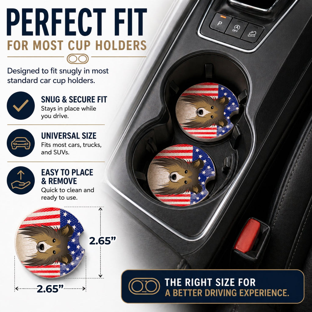 American Flag and Sheltie Set of 2 Cup Holder Car Coasters Absorbent Round Sandstone Coasters Gifts for Men or Women, 2.5, Multicolor