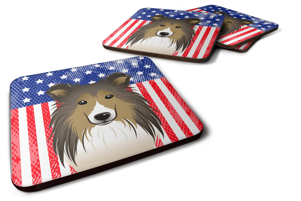 American Flag and Sheltie Foam Coasters Set of 4 Cup Coasters for Indoor Outdoor, Tabletop Protection, Anti Slip, Mouse pad Material