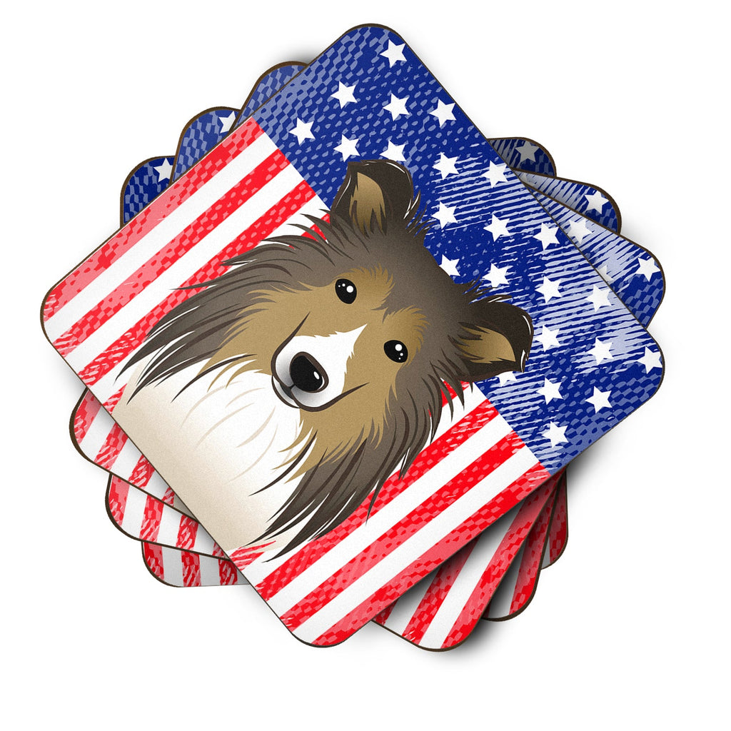 American Flag and Sheltie Foam Coasters Set of 4 Cup Coasters for Indoor Outdoor, Tabletop Protection, Anti Slip, Mouse pad Material