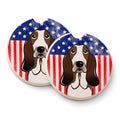 American Flag and Basset Hound Set of 2 Cup Holder Car Coasters Absorbent Round Sandstone Coasters Gifts for Men or Women, 2.5, Multicolor