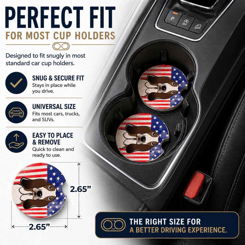 American Flag and Basset Hound Set of 2 Cup Holder Car Coasters Absorbent Round Sandstone Coasters Gifts for Men or Women, 2.5, Multicolor
