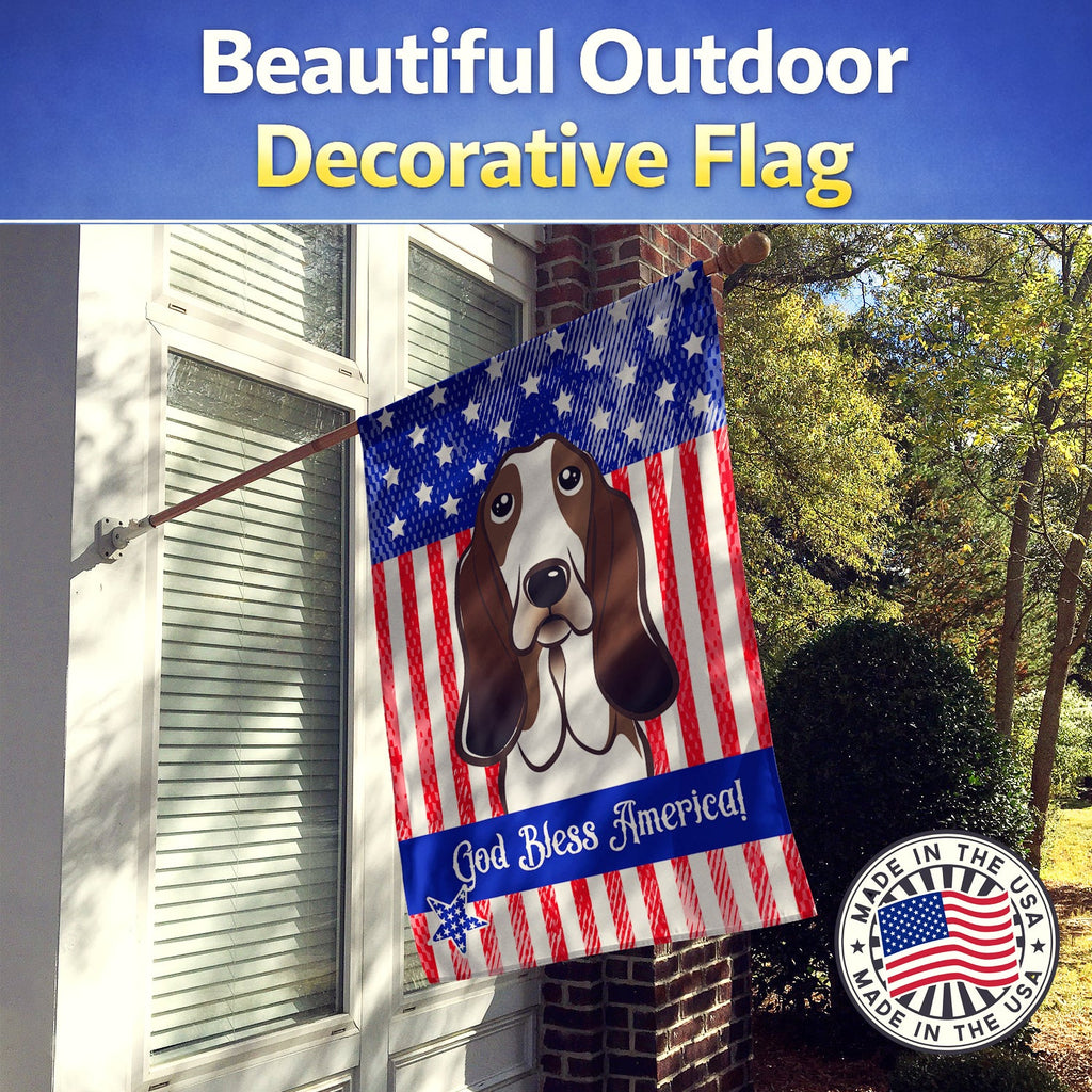American Flag and Basset Hound House Flag 28x40 Porch Sleeve Pole Decorative Outside Yard Banner Artwork Wall Hanging, Polyester