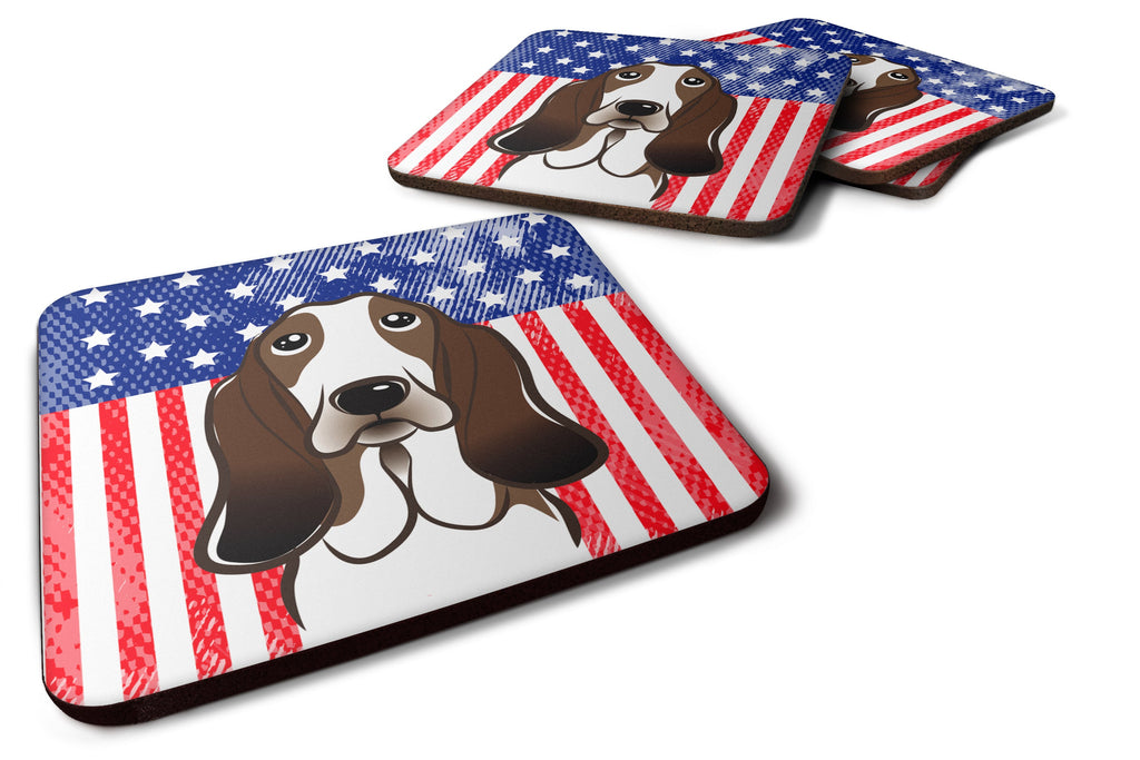 American Flag and Basset Hound Foam Coasters Set of 4 Cup Coasters for Indoor Outdoor, Tabletop Protection, Anti Slip, Mouse pad Material