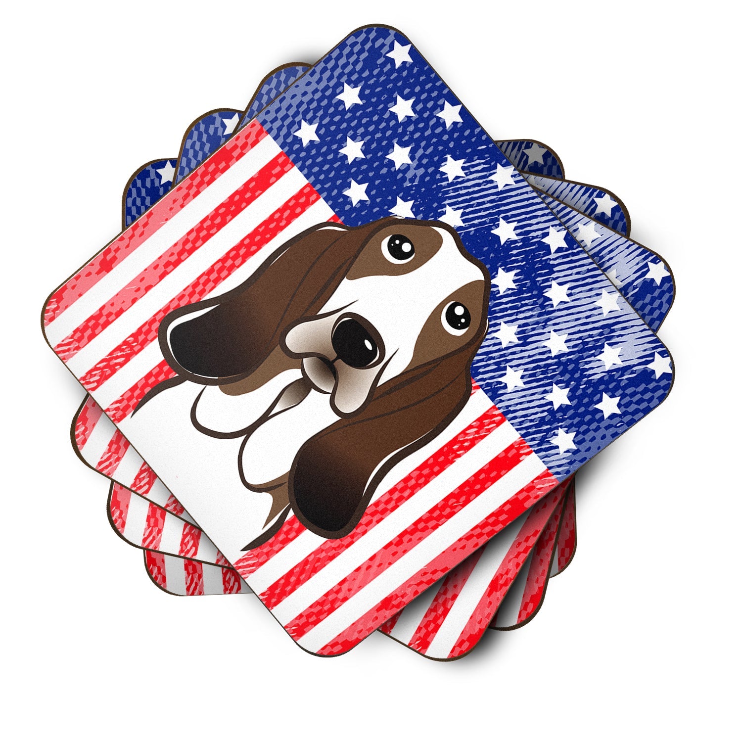 American Flag and Basset Hound Foam Coasters Set of 4 Cup Coasters for Indoor Outdoor, Tabletop Protection, Anti Slip, Mouse pad Material