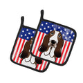 American Flag and Basset Hound Pot Holder Set of 2 Heat Resistant Quilted Hot Pads 7.5 x 7.5 Inch, Insulated Kitchen Trivets for Cooking & Baking