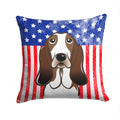 American Flag and Basset Hound Decorative Throw Pillow 14x14 Indoor Outdoor Accent Cushion, Fabric Cover with Insert for Sofa, Bed, Porch & Living Room