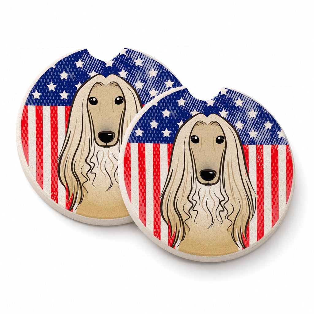 American Flag and Afghan Hound Set of 2 Cup Holder Car Coasters Absorbent Round Sandstone Coasters Gifts for Men or Women, 2.5, Multicolor