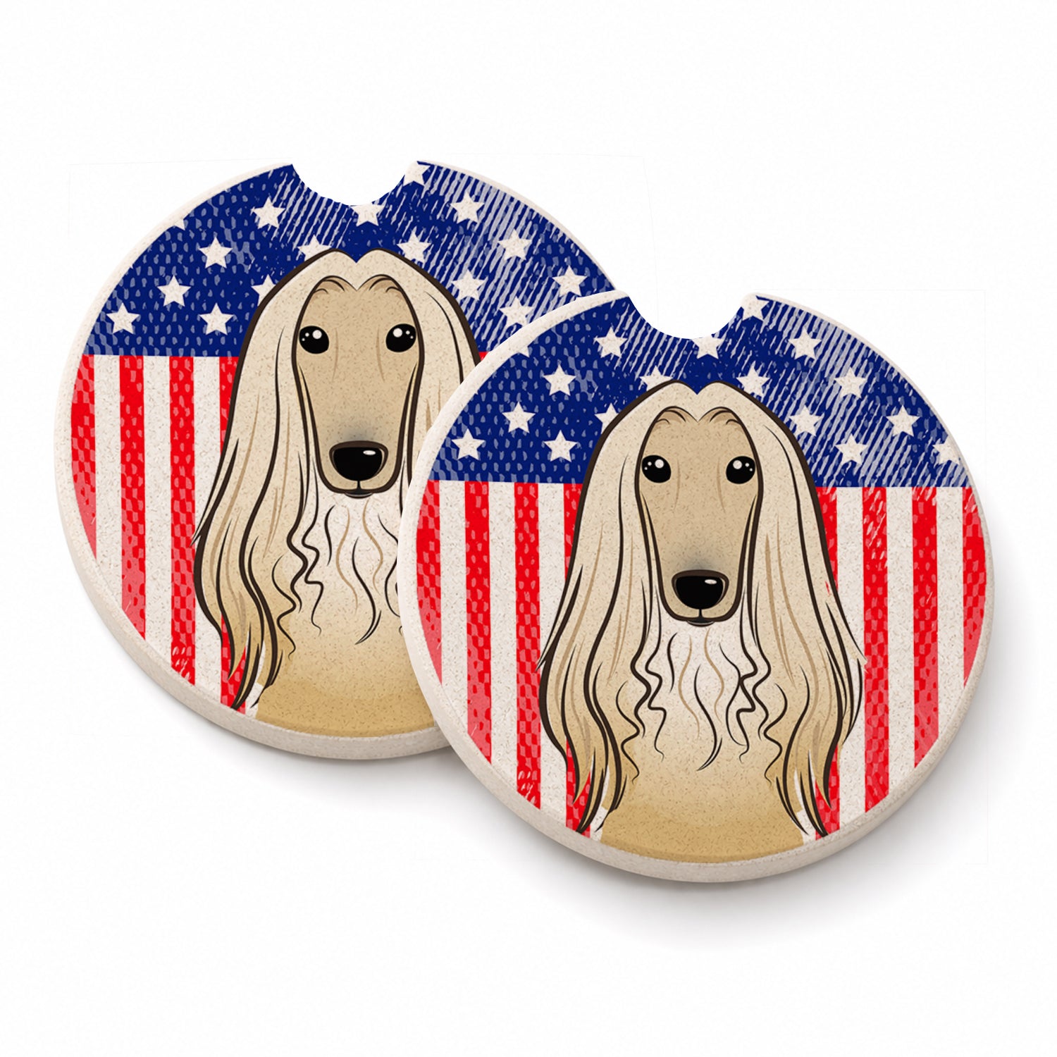 American Flag and Afghan Hound Set of 2 Cup Holder Car Coasters Absorbent Round Sandstone Coasters Gifts for Men or Women, 2.5, Multicolor