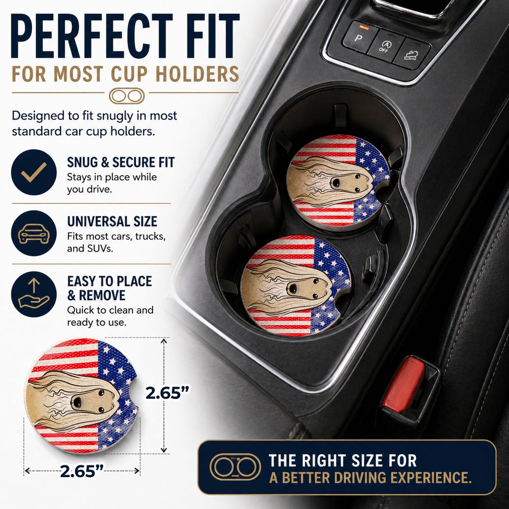 American Flag and Afghan Hound Set of 2 Cup Holder Car Coasters Absorbent Round Sandstone Coasters Gifts for Men or Women, 2.5, Multicolor