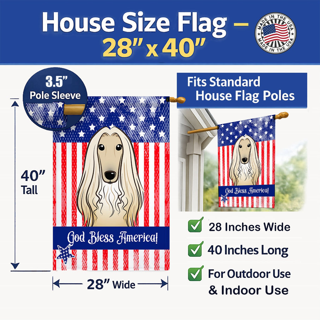 American Flag and Afghan Hound House Flag 28x40 Porch Sleeve Pole Decorative Outside Yard Banner Artwork Wall Hanging, Polyester