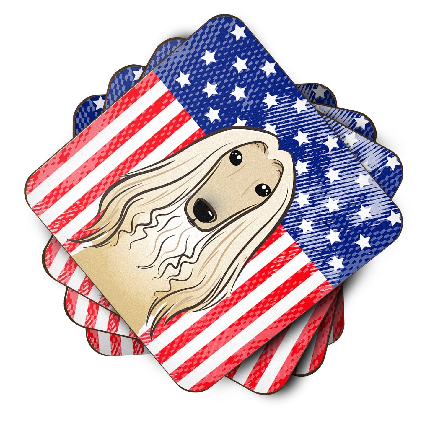 American Flag and Afghan Hound Foam Coasters Set of 4 Cup Coasters for Indoor Outdoor, Tabletop Protection, Anti Slip, Mouse pad Material