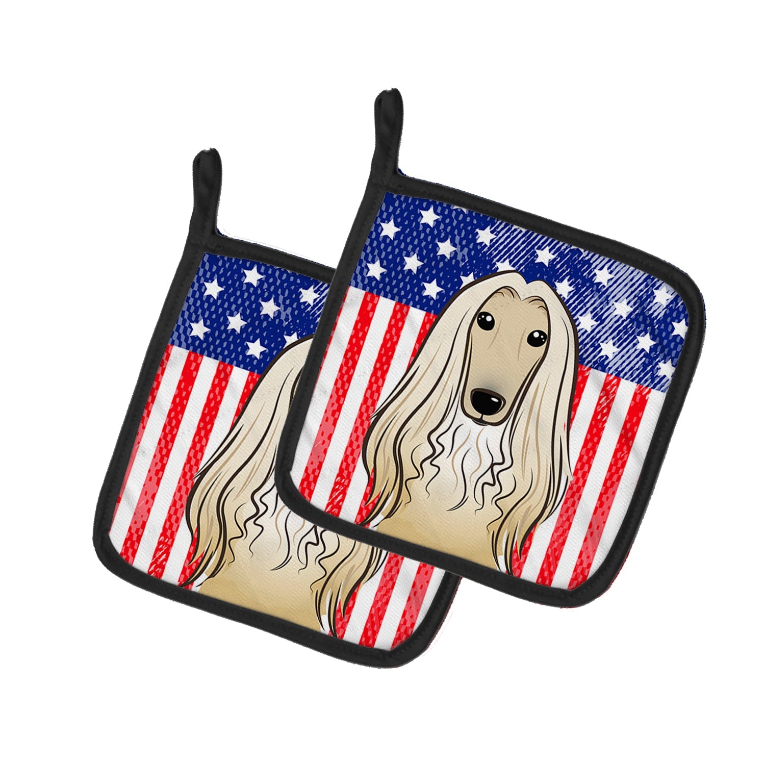 American Flag and Afghan Hound Pot Holder Set of 2 Heat Resistant Quilted Hot Pads 7.5 x 7.5 Inch, Insulated Kitchen Trivets for Cooking & Baking