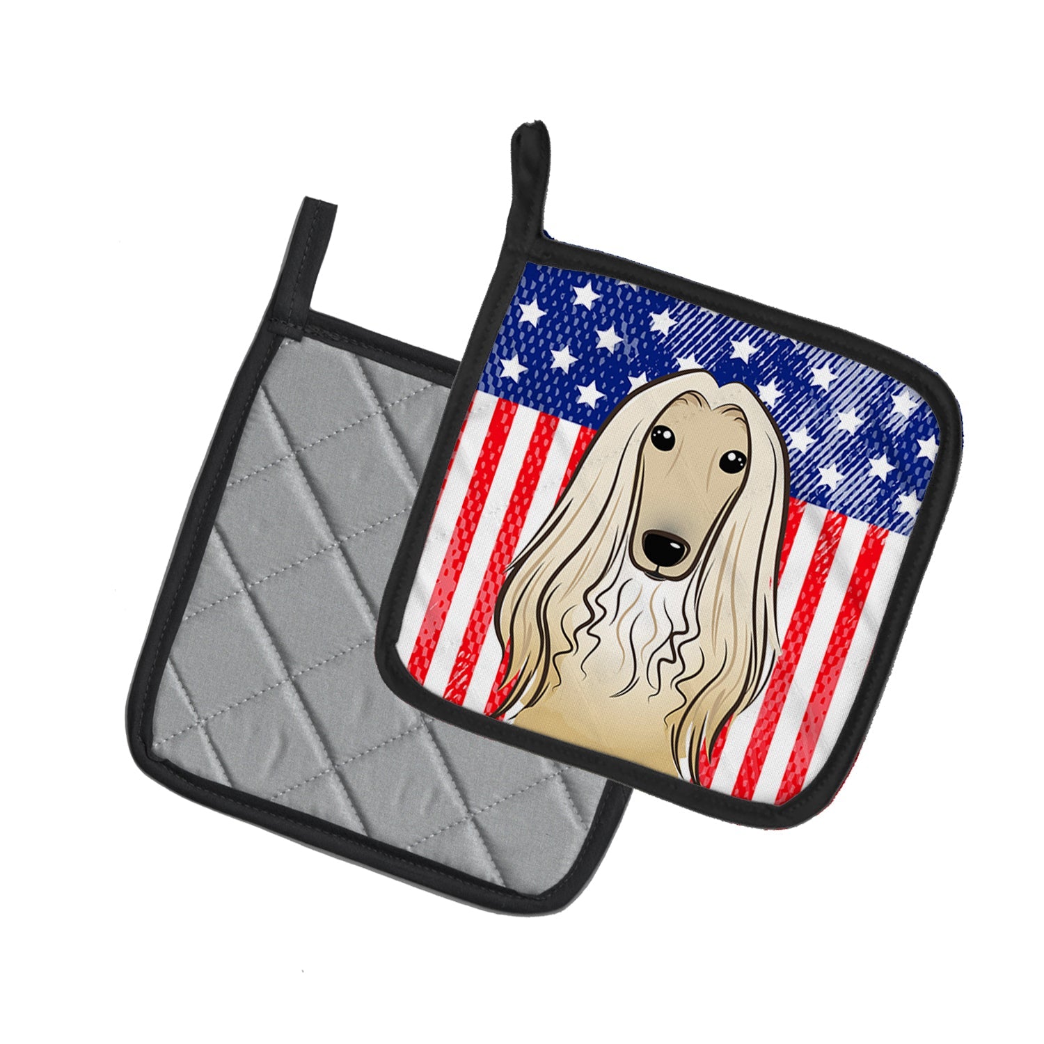 American Flag and Afghan Hound Pot Holder Set of 2 Heat Resistant Quilted Hot Pads 7.5 x 7.5 Inch, Insulated Kitchen Trivets for Cooking & Baking