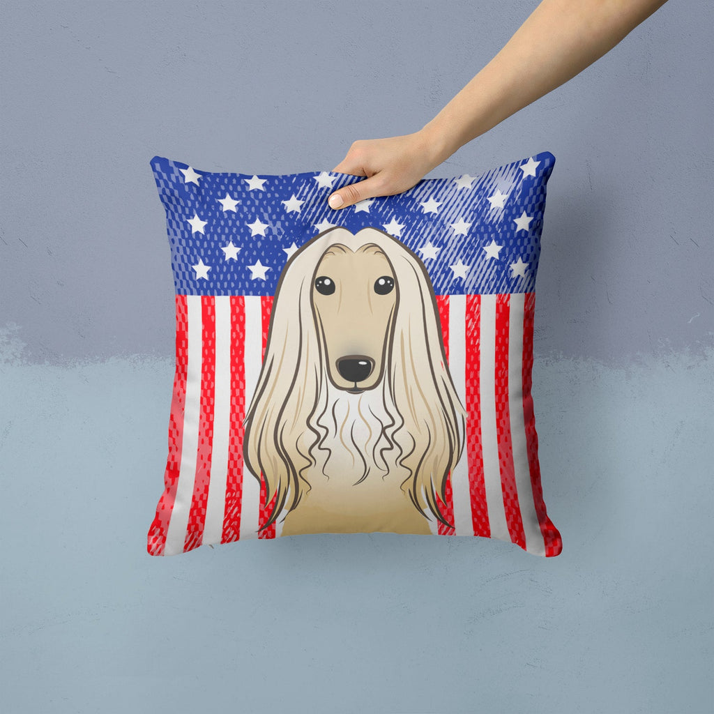 American Flag and Afghan Hound Decorative Throw Pillow 14x14 Indoor Outdoor Accent Cushion, Fabric Cover with Insert for Sofa, Bed, Porch & Living Room