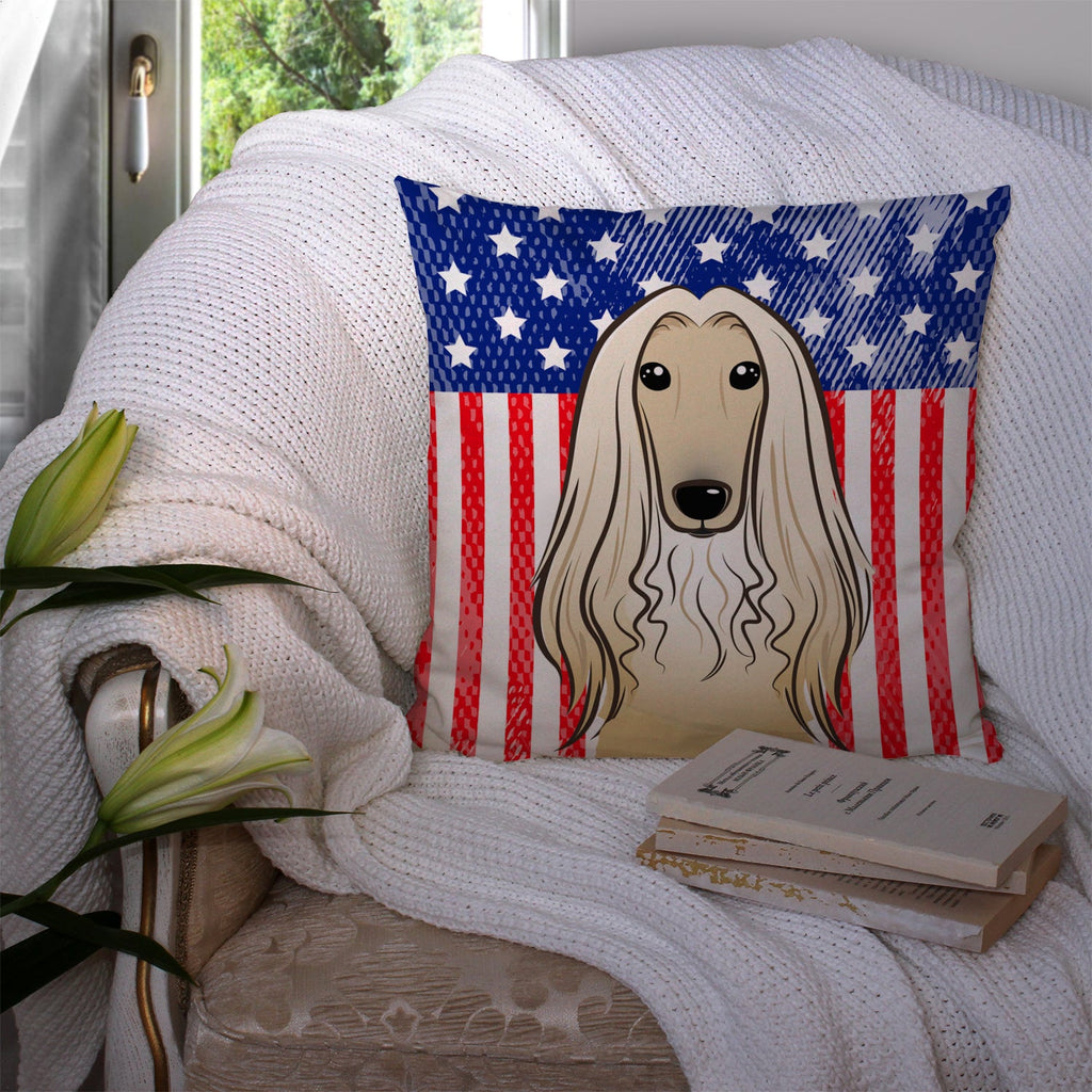American Flag and Afghan Hound Decorative Throw Pillow 14x14 Indoor Outdoor Accent Cushion, Fabric Cover with Insert for Sofa, Bed, Porch & Living Room