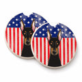 American Flag and Doberman Set of 2 Cup Holder Car Coasters Absorbent Round Sandstone Coasters Gifts for Men or Women, 2.5, Multicolor