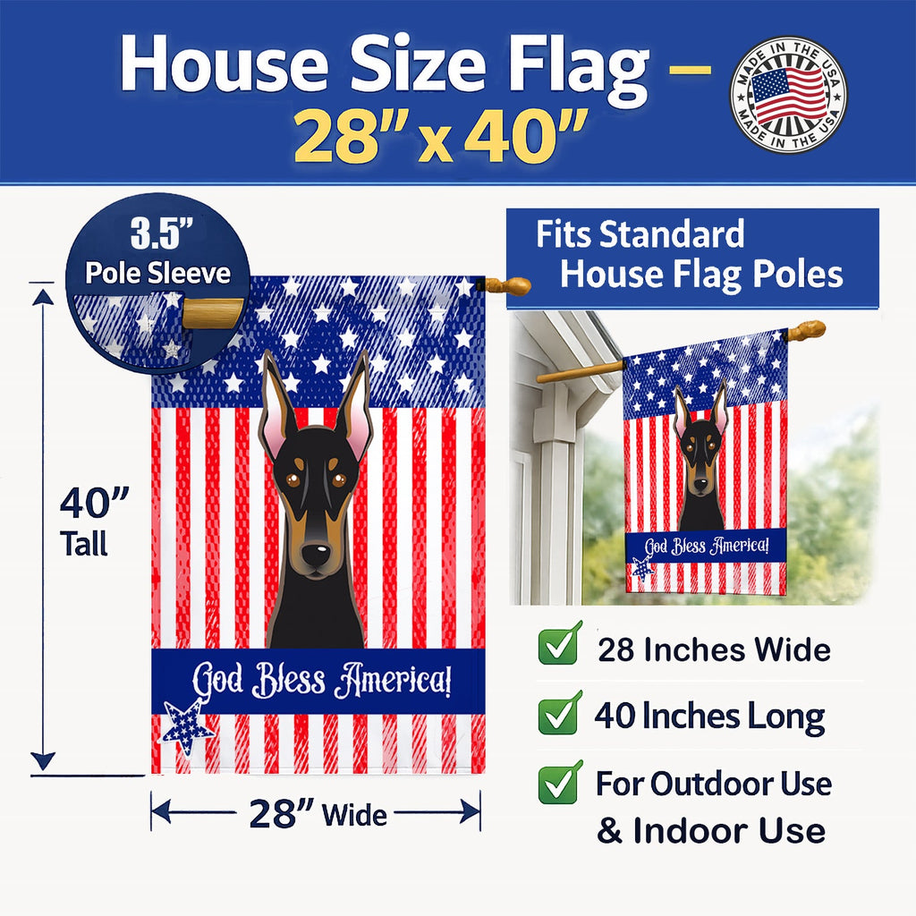 American Flag and Doberman House Flag 28x40 Porch Sleeve Pole Decorative Outside Yard Banner Artwork Wall Hanging, Polyester