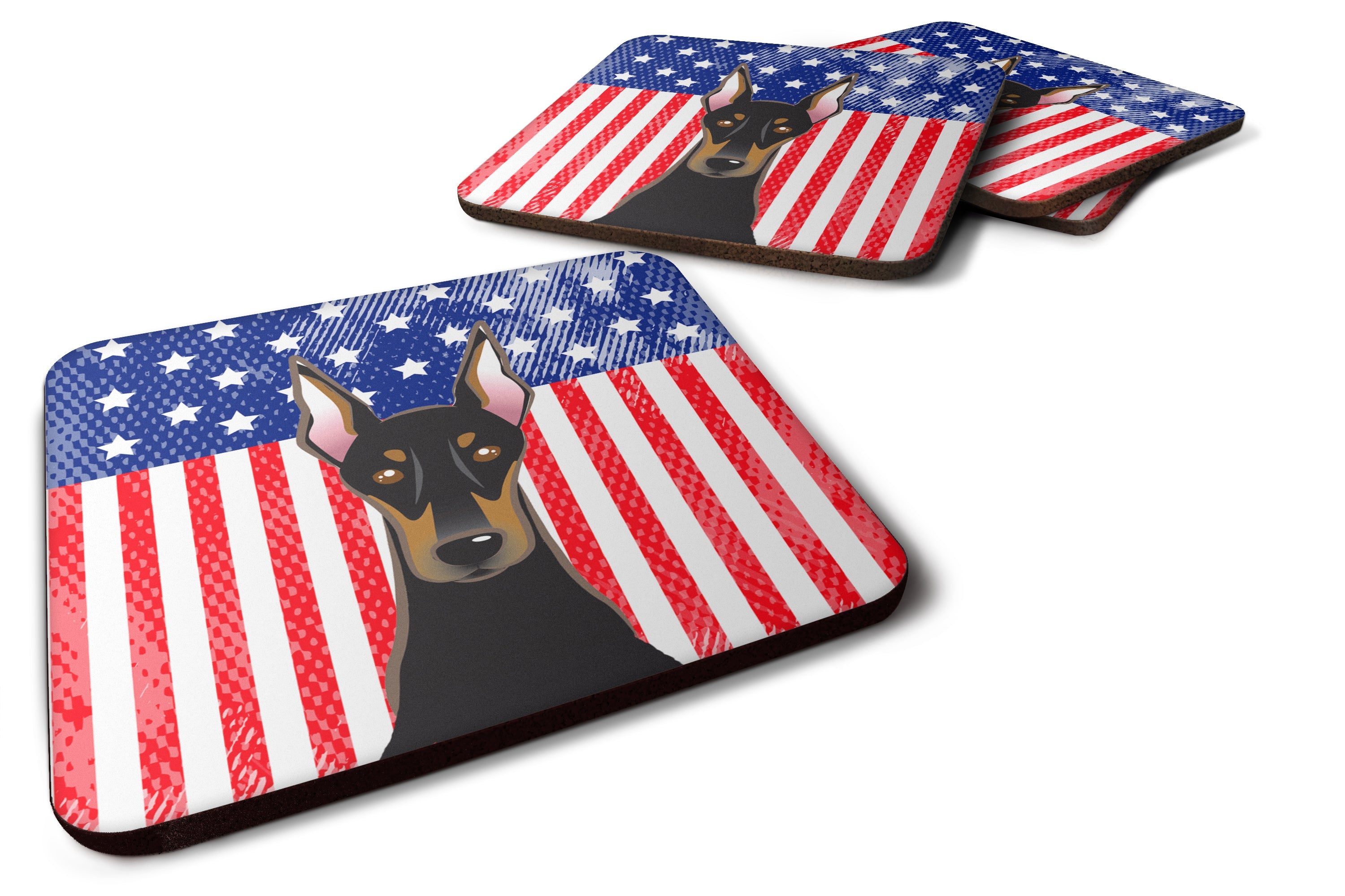American Flag and Doberman Foam Coasters Set of 4 Cup Coasters for Indoor Outdoor, Tabletop Protection, Anti Slip, Mouse pad Material