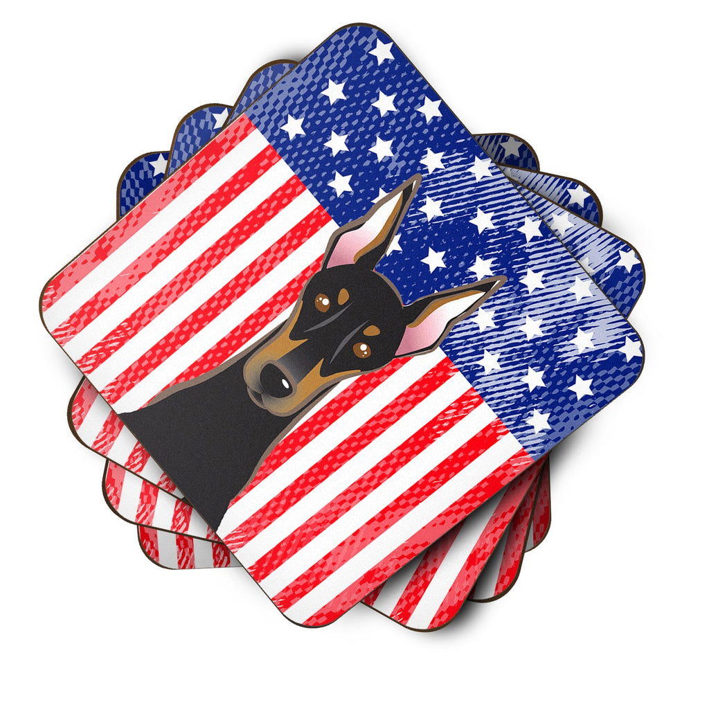 American Flag and Doberman Foam Coasters Set of 4 Cup Coasters for Indoor Outdoor, Tabletop Protection, Anti Slip, Mouse pad Material